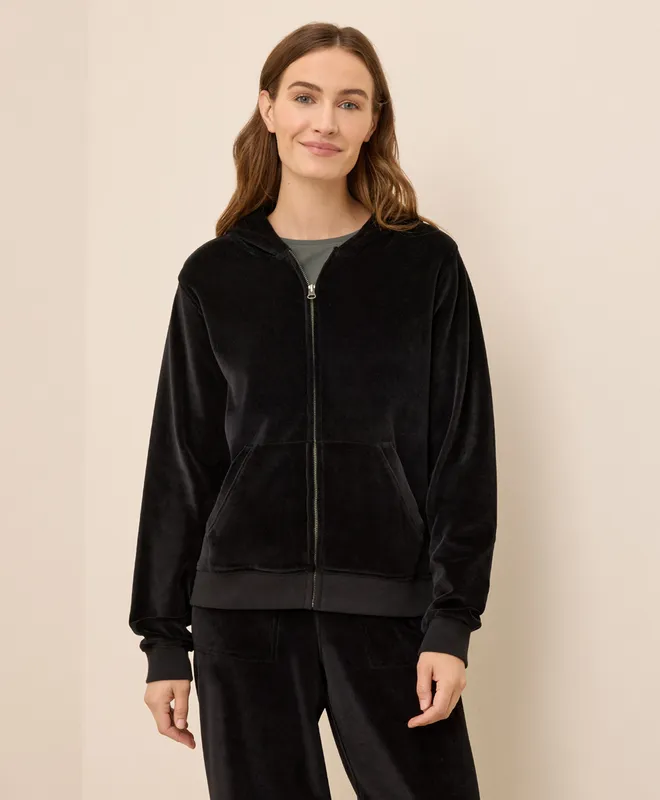 PACT Women's Black Pure Velour Zip Hoodie XS