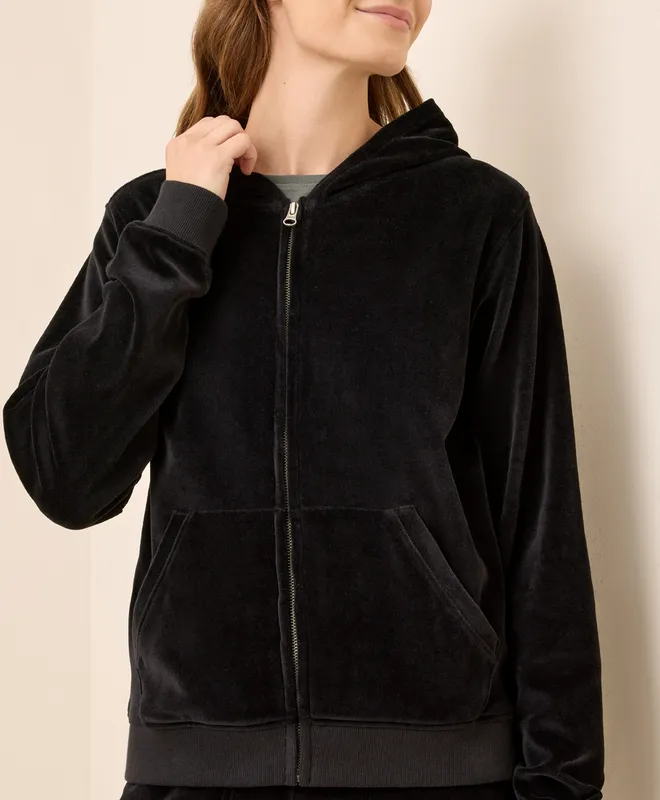 PACT Women's Black Pure Velour Zip Hoodie XS 2