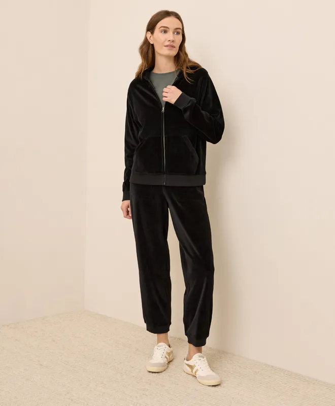 PACT Women's Black Pure Velour Zip Hoodie XS 3