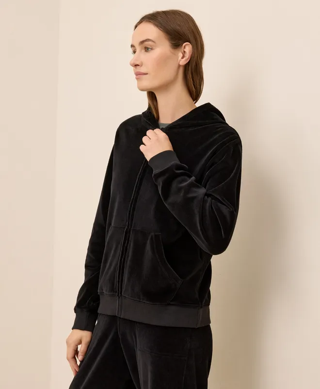 PACT Women's Black Pure Velour Zip Hoodie XS 4
