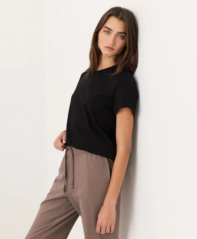 PACT Women's Black Soft-Slub Essential Crewneck Tee XS 4