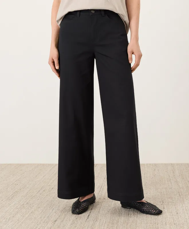 PACT Women's Black Stretch Twill Wide Leg Pant L0