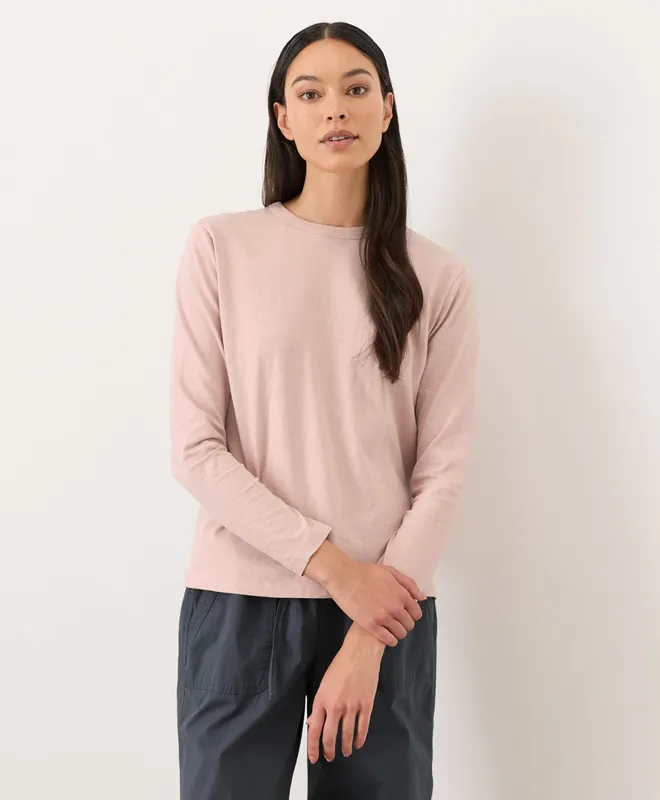 PACT Women's Blush Pink Soft-Slub Essential Crewneck Long Sleeve Tee S