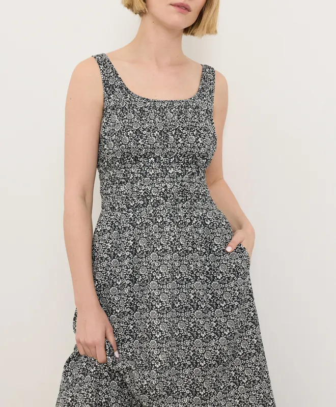 PACT Women's Bohemian Dreams Black Coastal Double Gauze Cami Dress XS 4