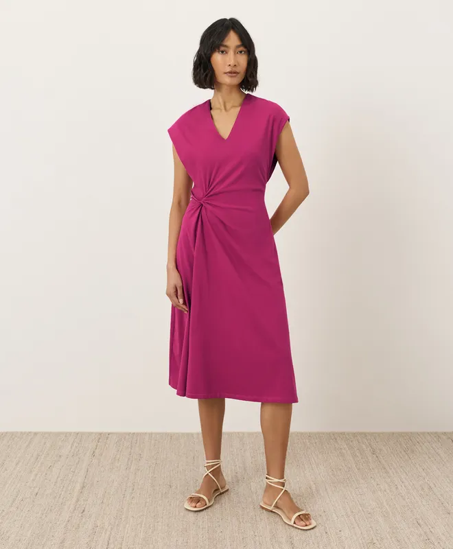 PACT Women's Cactus Flower Pink Fit & Flare V-Neck Twist Dress XS