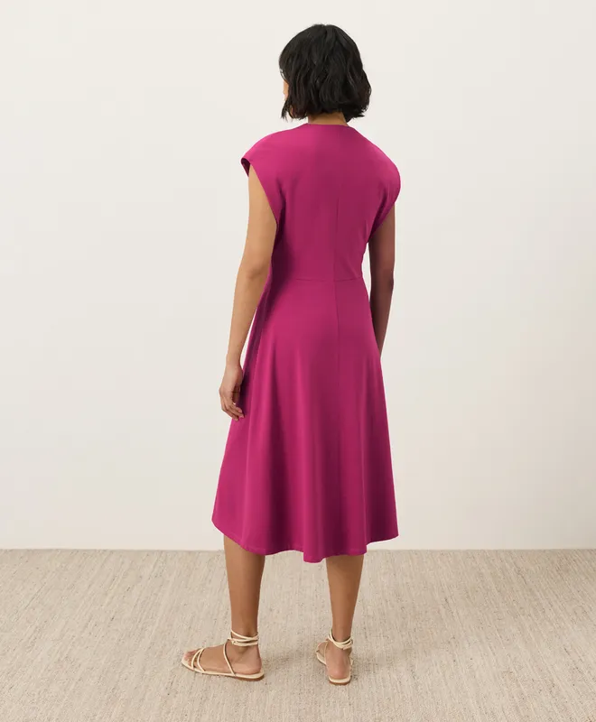 PACT Women's Cactus Flower Pink Fit & Flare V-Neck Twist Dress XS 2
