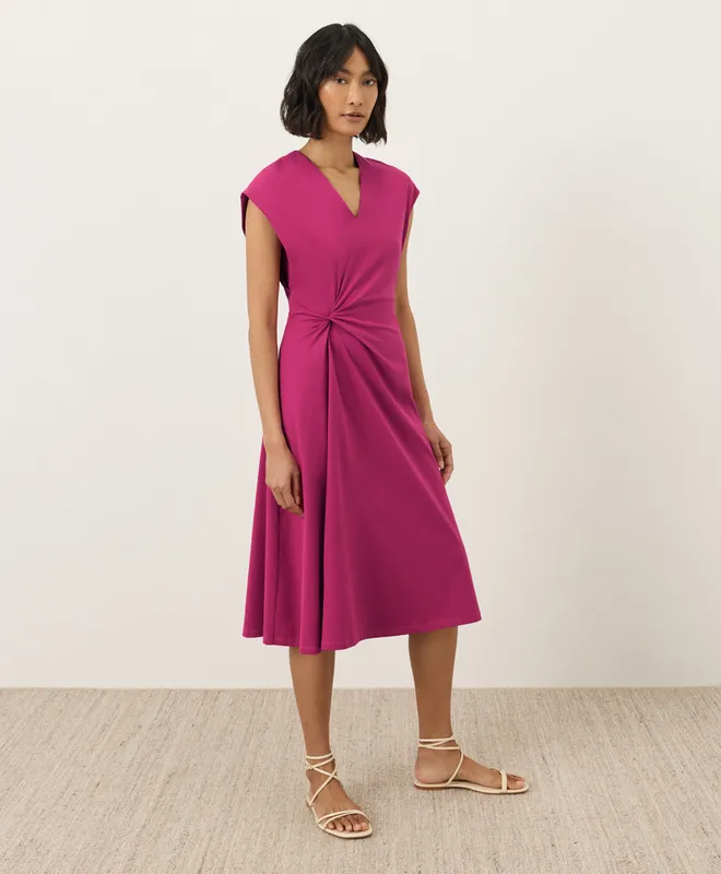 PACT Women's Cactus Flower Pink Fit & Flare V-Neck Twist Dress XS 3