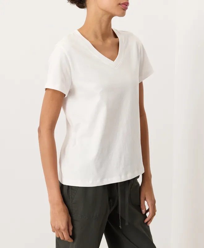 PACT Women's Cream Softspun Essential V-Neck Tee XS 4