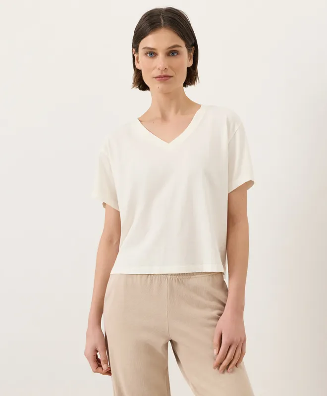 PACT Women's Cream Vintage Jersey V-Neck Tee XS