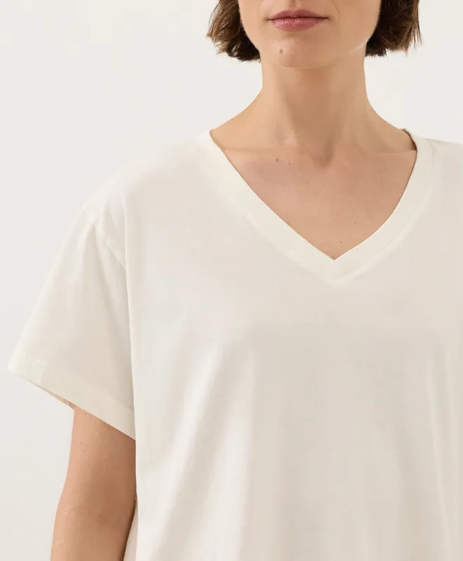 PACT Women's Cream Vintage Jersey V-Neck Tee XS 2