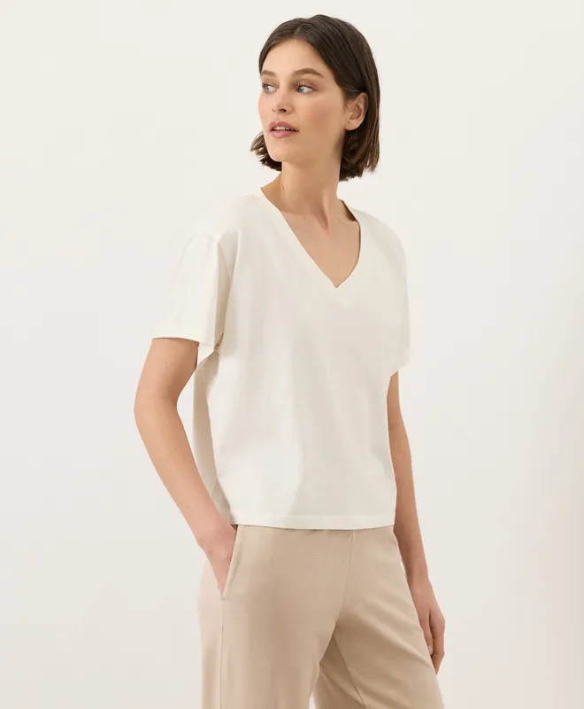 PACT Women's Cream Vintage Jersey V-Neck Tee XS 4