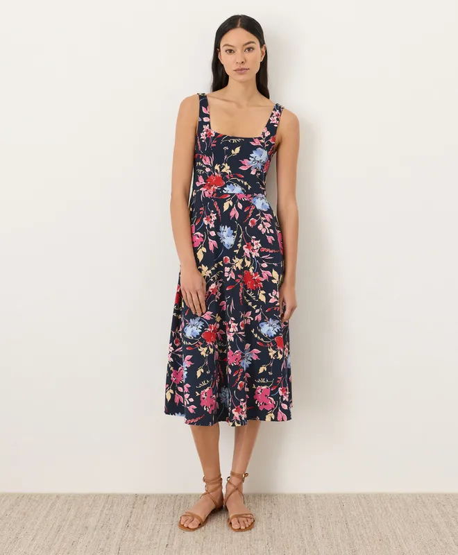 PACT Women's Dayspring Blooms Multi Fit & Flare Square Neck Dress XS