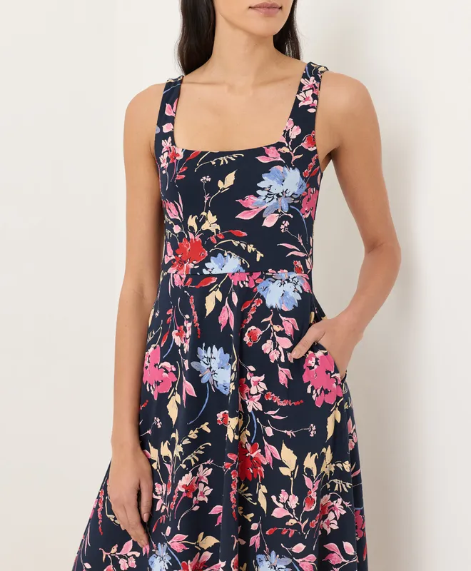 PACT Women's Dayspring Blooms Multi Fit & Flare Square Neck Dress XS 4