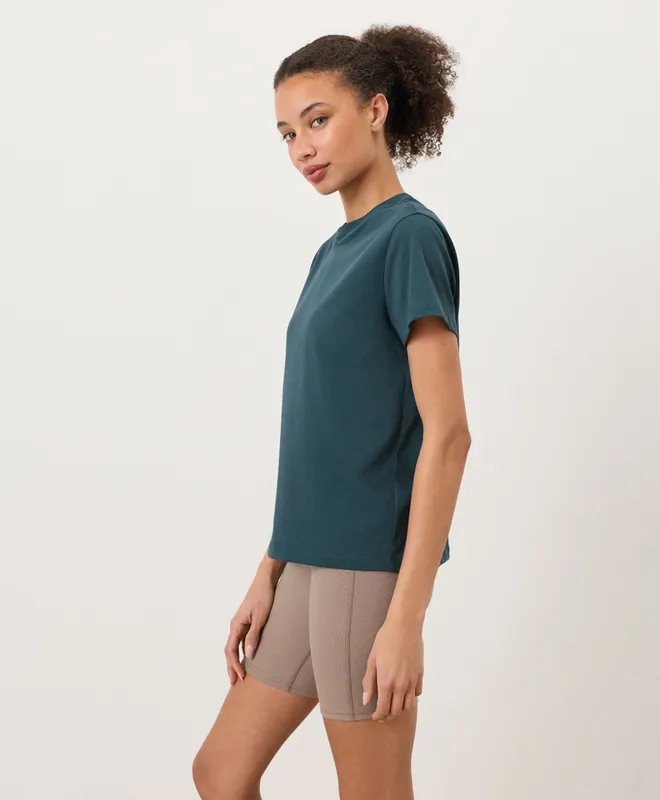 PACT Women's Deep Aqua Softspun Essential Crewneck Tee S 4
