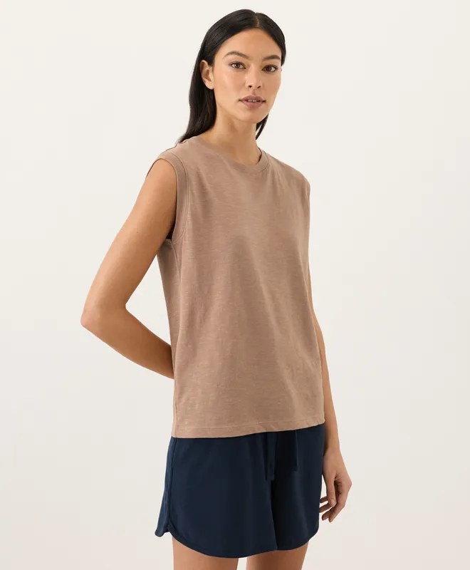 PACT Women's Driftwood Brown Featherweight Slub Relaxed Muscle Tee XS 4