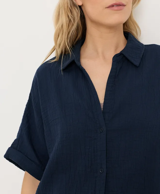 PACT Women's Navy Coastal Double Gauze Oversized Shirt XS 2