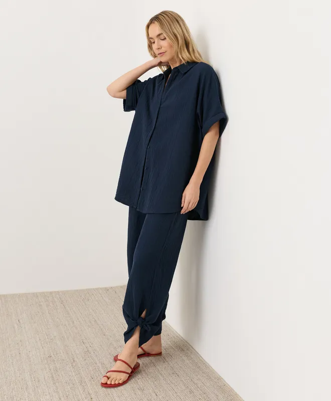 PACT Women's Navy Coastal Double Gauze Split Hem Pant XS 3