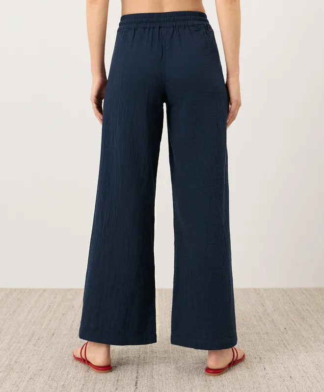 PACT Women's Navy Coastal Double Gauze Split Hem Pant XS 4