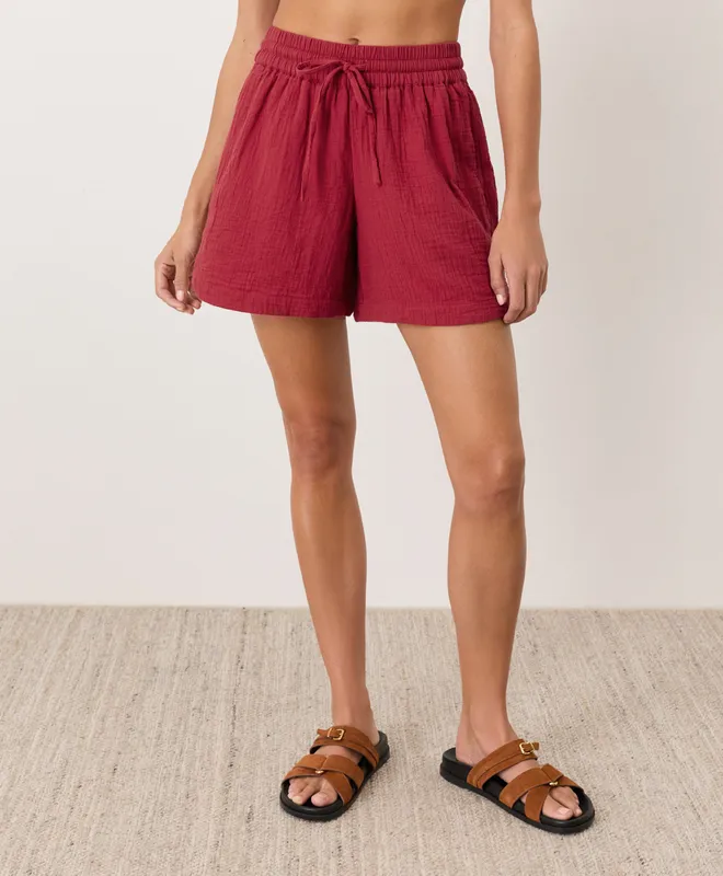 PACT Women's Poppy Red Coastal Double Gauze Curved Hem Short XS