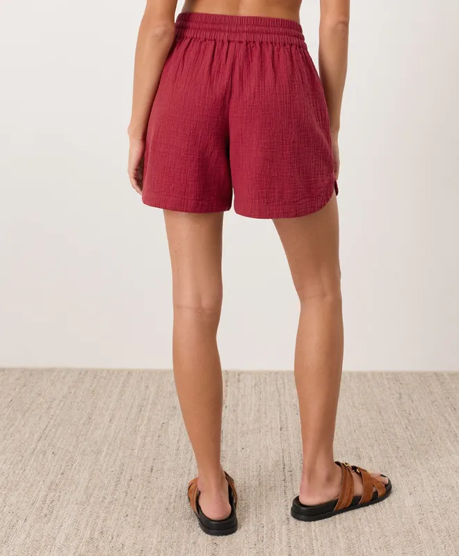 PACT Women's Poppy Red Coastal Double Gauze Curved Hem Short XS 4