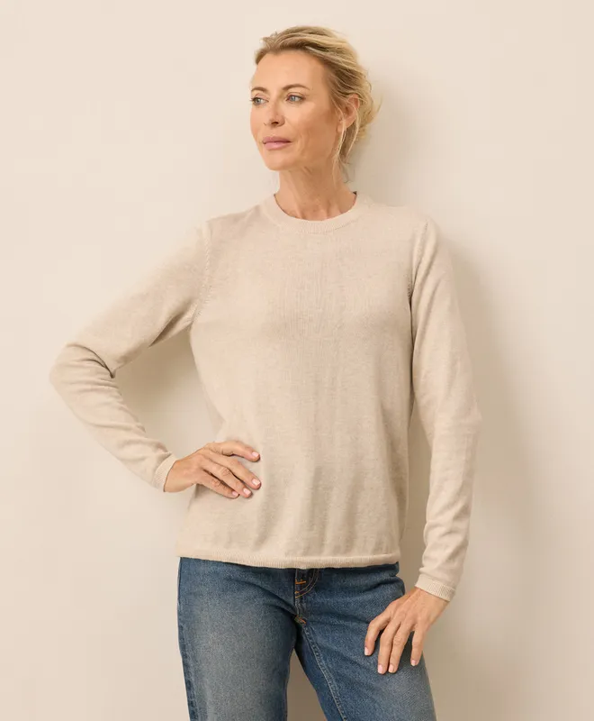 PACT Women's Sandshell Heather Classic Fine Knit Crew Sweater S