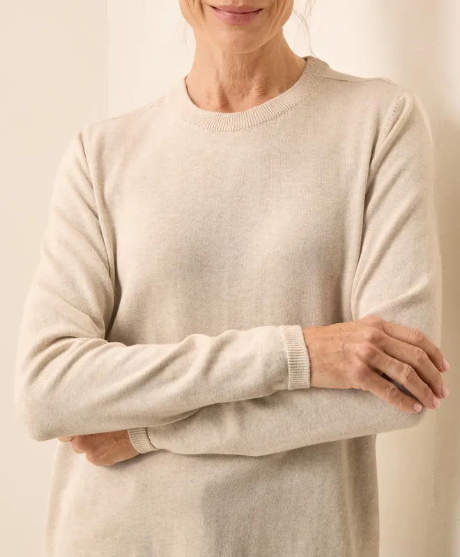 PACT Women's Sandshell Heather Classic Fine Knit Crew Sweater S 2