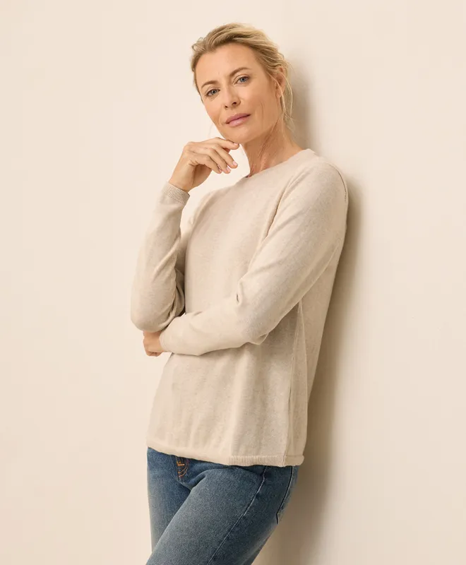 PACT Women's Sandshell Heather Classic Fine Knit Crew Sweater S 4