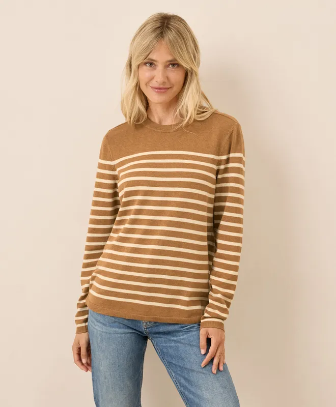 PACT Women's Sandshell Heather Classic Fine Knit Crew Sweater S 5