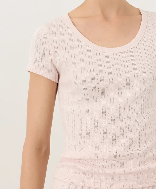 PACT Women's Soft Pink Pointelle Scoop Neck Tee S 4