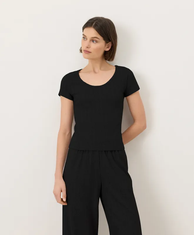 PACT Women's Soft Pink Pointelle Scoop Neck Tee S 5