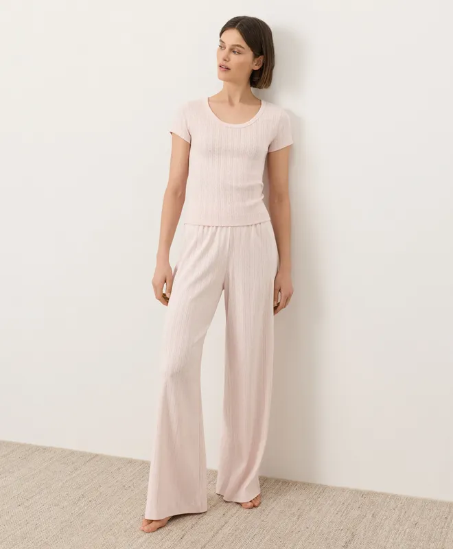 PACT Women's Soft Pink Pointelle Scoop Neck Tee XS 2