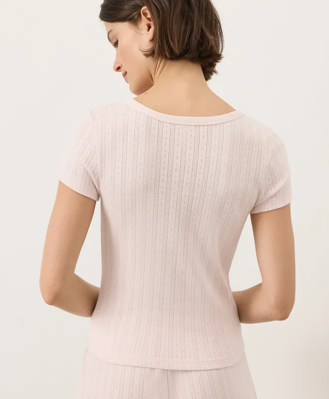 PACT Women's Soft Pink Pointelle Scoop Neck Tee XS 3