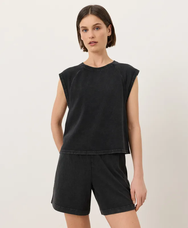 PACT Women's Washed Black Weekends Raglan Muscle Tee XS