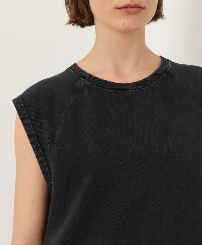 PACT Women's Washed Black Weekends Raglan Muscle Tee XS 2
