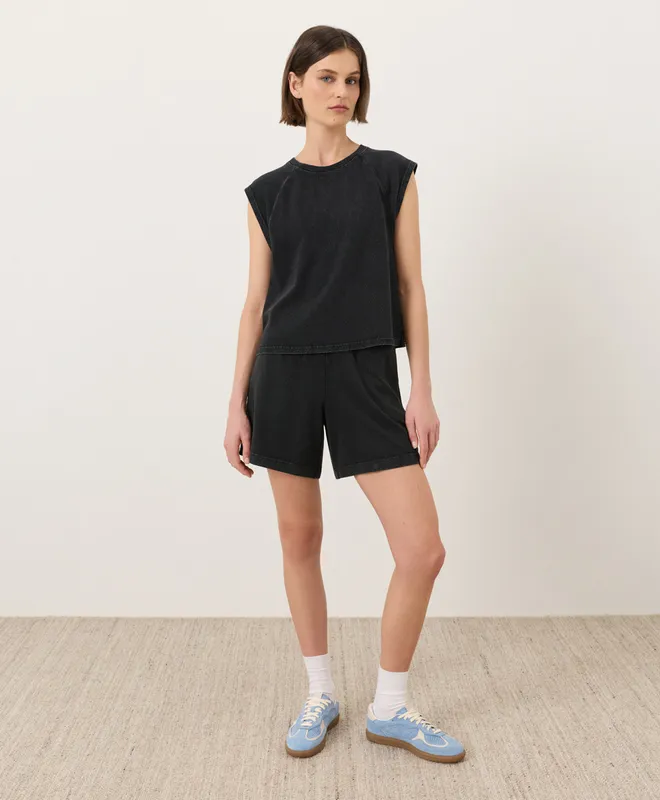 PACT Women's Washed Black Weekends Raglan Muscle Tee XS 3