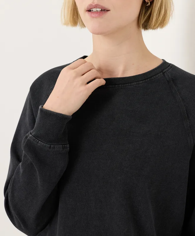 PACT Women's Washed Black Weekends Relaxed Raglan Sweatshirt XS 2