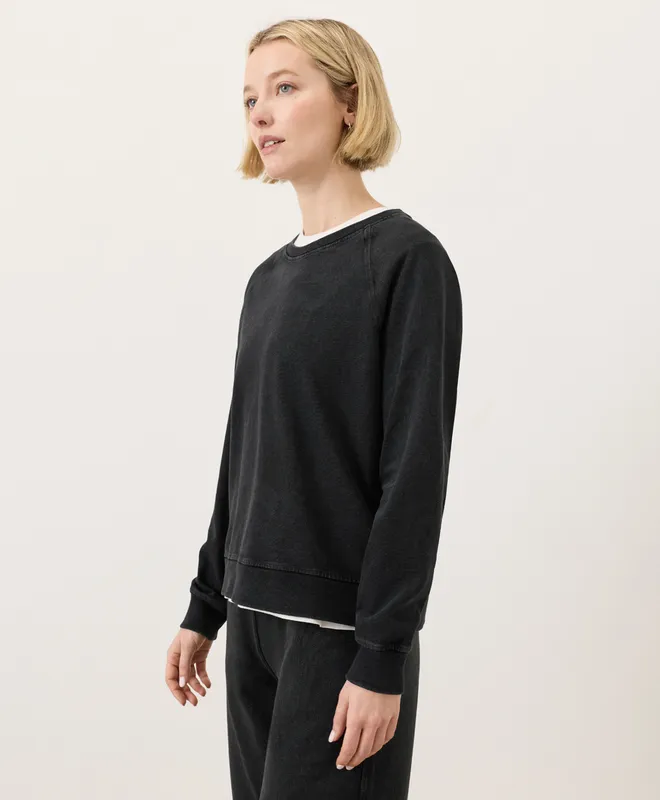 PACT Women's Washed Black Weekends Relaxed Raglan Sweatshirt XS 4