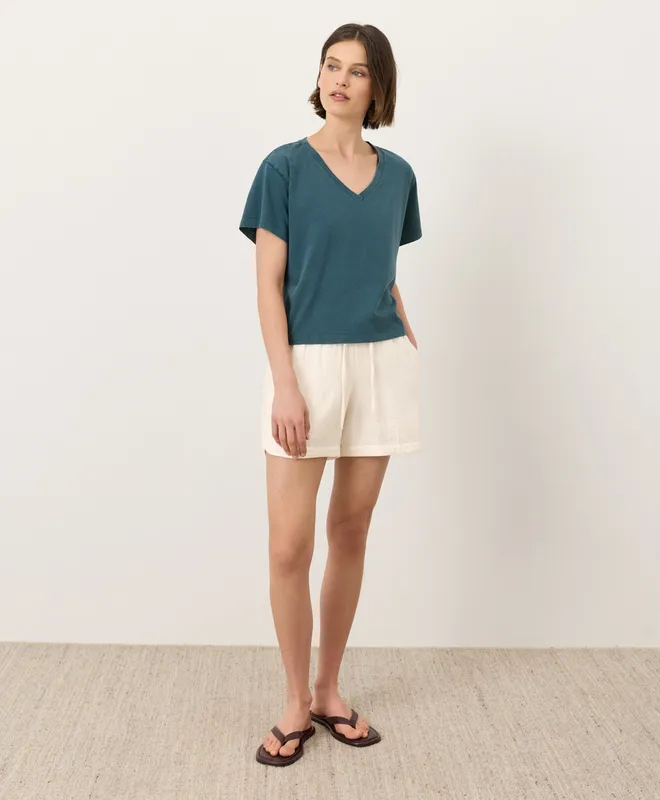 PACT Women's Washed Deep Aqua Vintage Jersey V-Neck Tee L 3