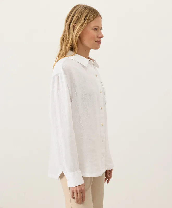PACT Women's White Linen Relaxed Shirt XS 4