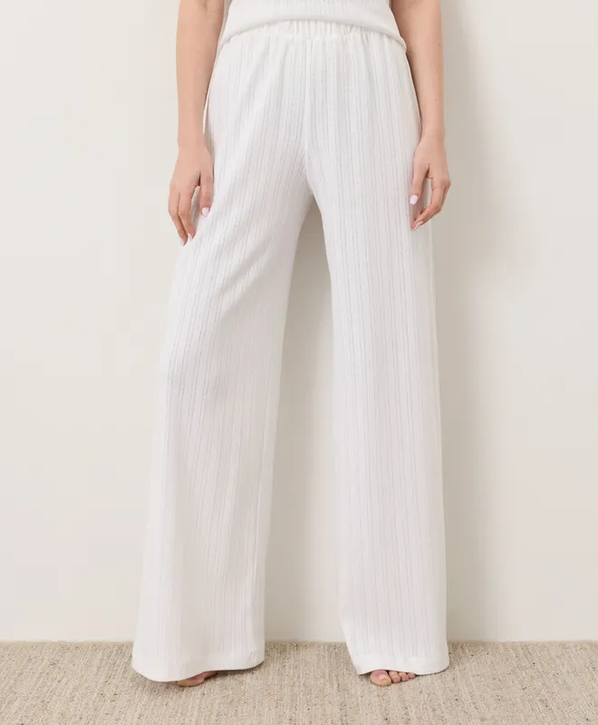 PACT Women's White Pointelle Wide Leg Pant XS