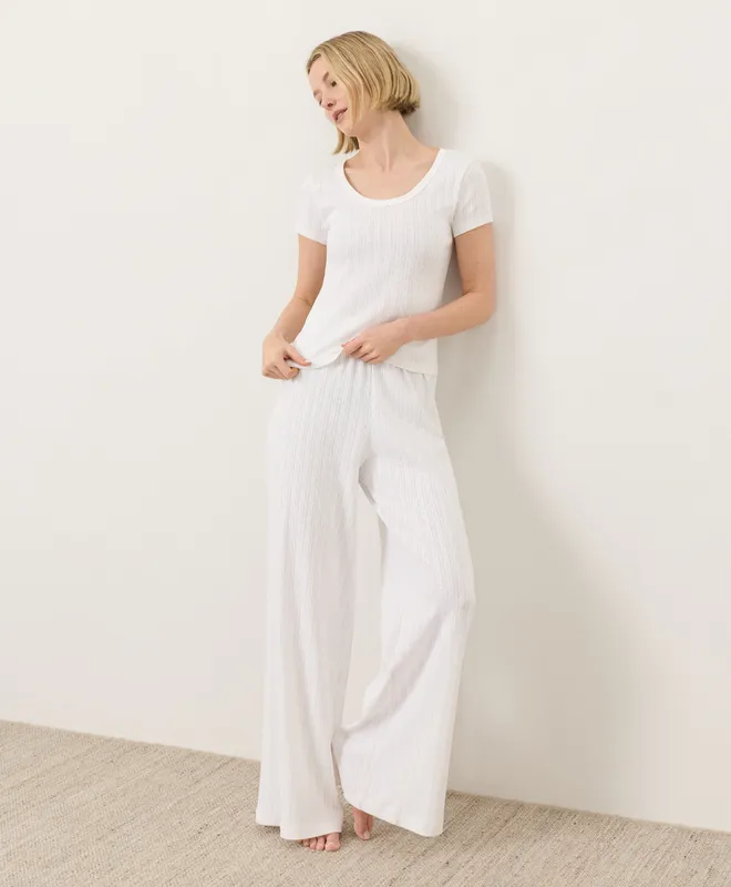 PACT Women's White Pointelle Wide Leg Pant XS 2