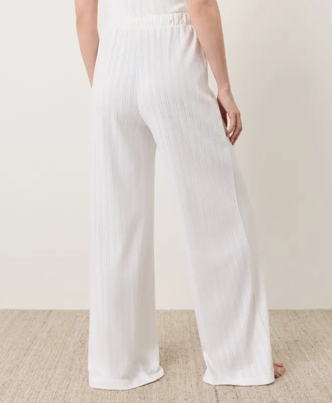 PACT Women's White Pointelle Wide Leg Pant XS 3