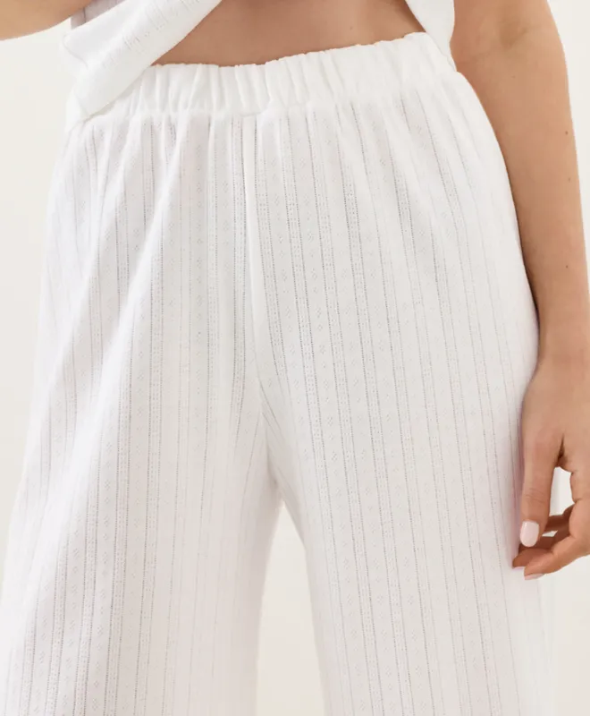 PACT Women's White Pointelle Wide Leg Pant XS 4