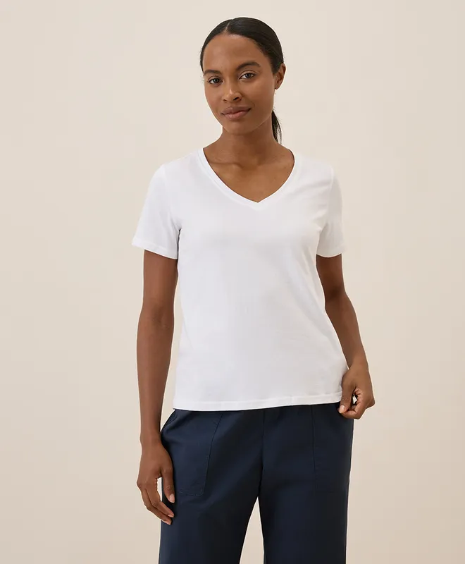 PACT Women's White Softspun V-Neck Tee S