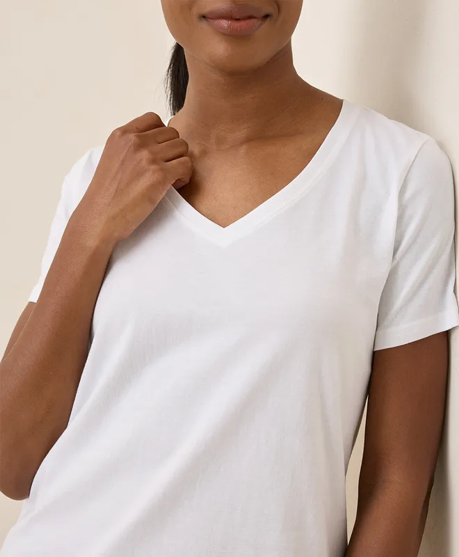 PACT Women's White Softspun V-Neck Tee S 2