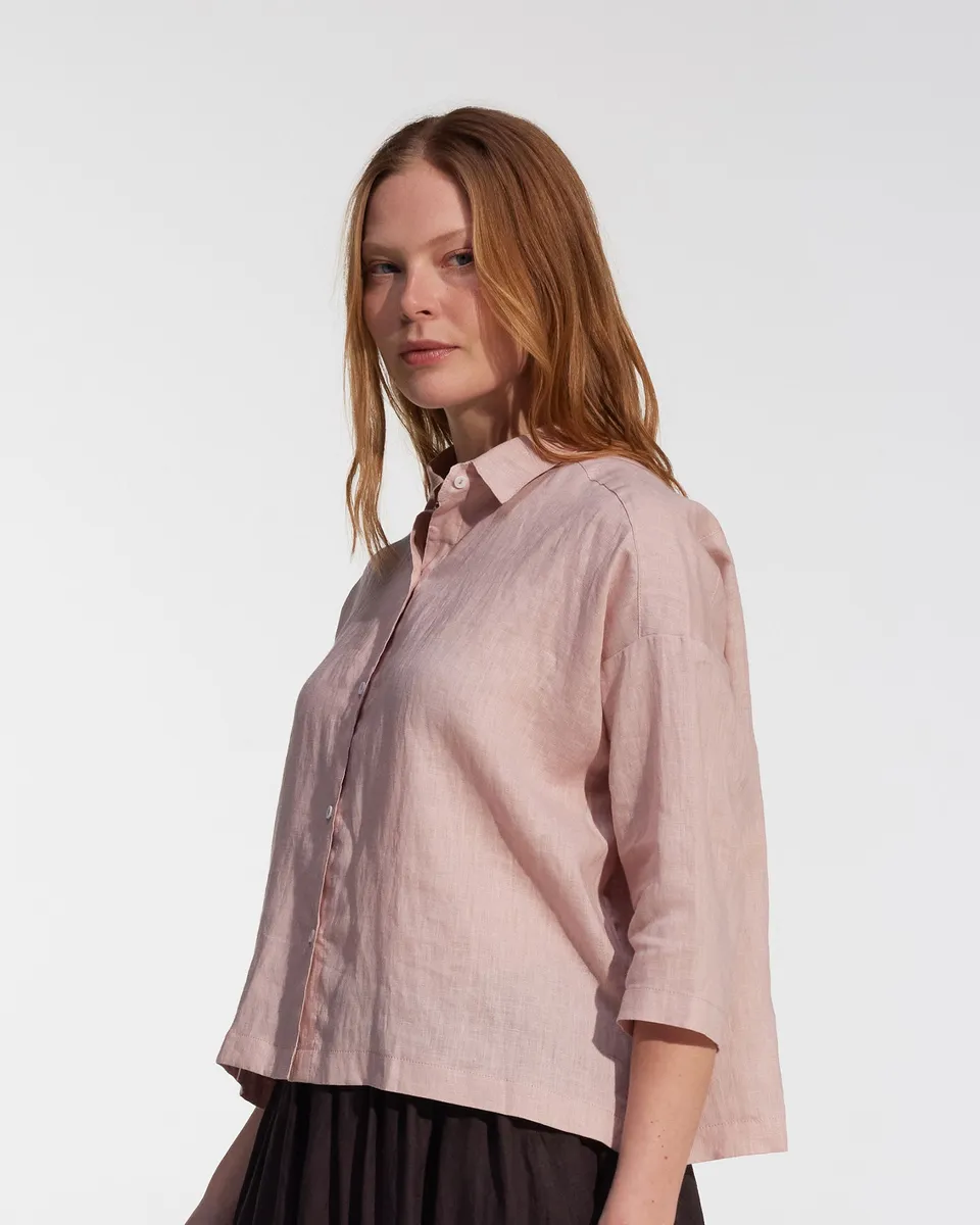 Boxy Cropped Linen Blouse No.22 in Sepia Rose 2