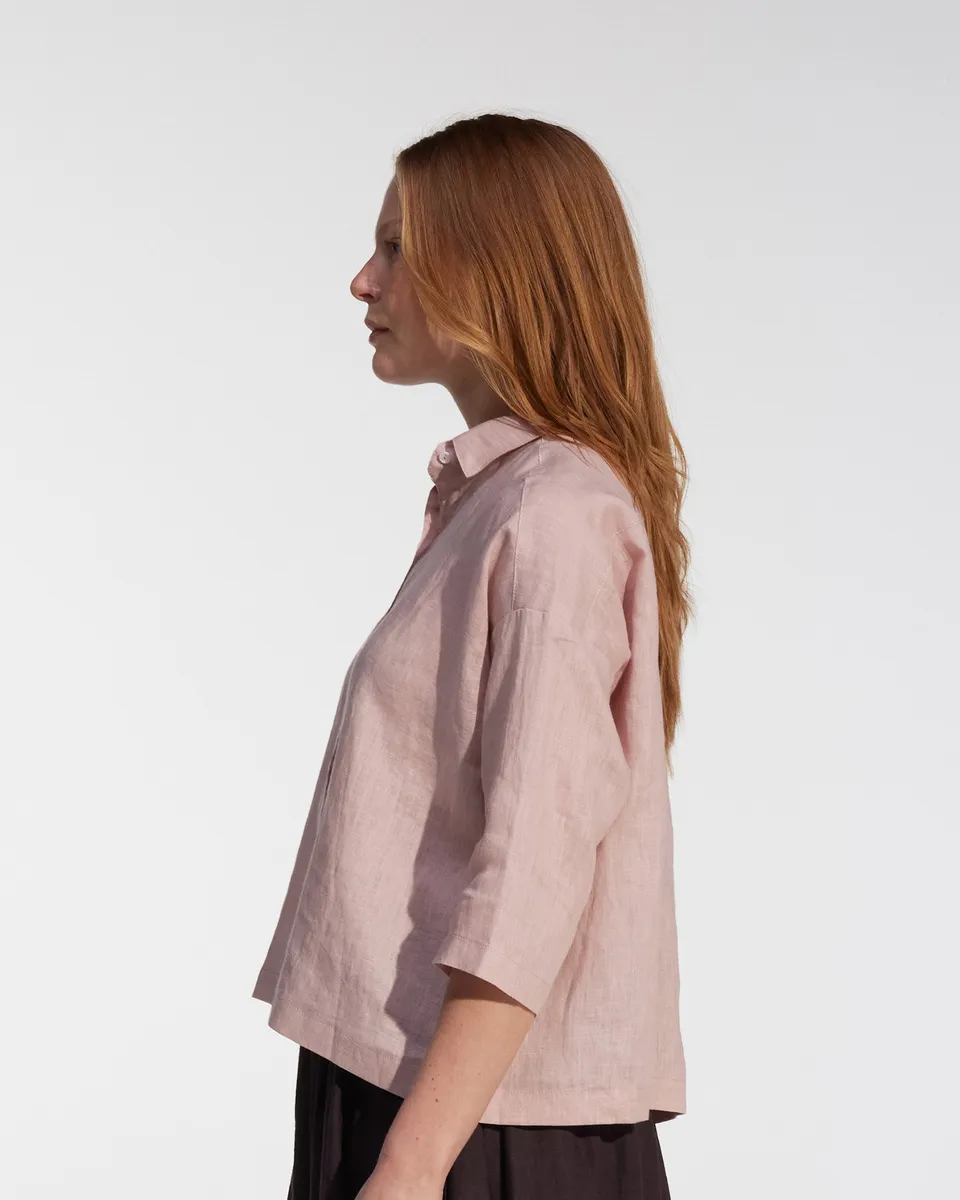 Boxy Cropped Linen Blouse No.22 in Sepia Rose 3