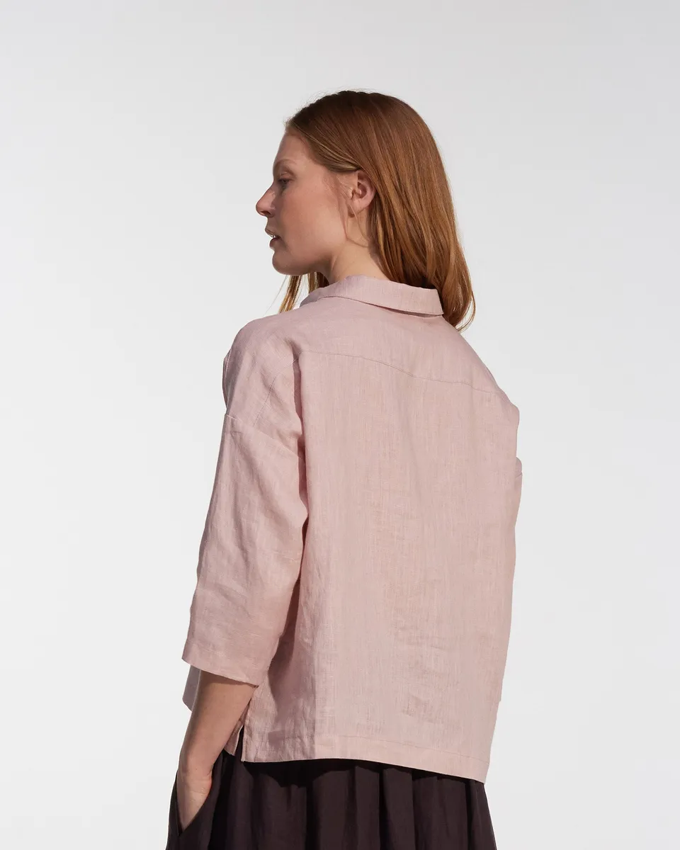 Boxy Cropped Linen Blouse No.22 in Sepia Rose 4