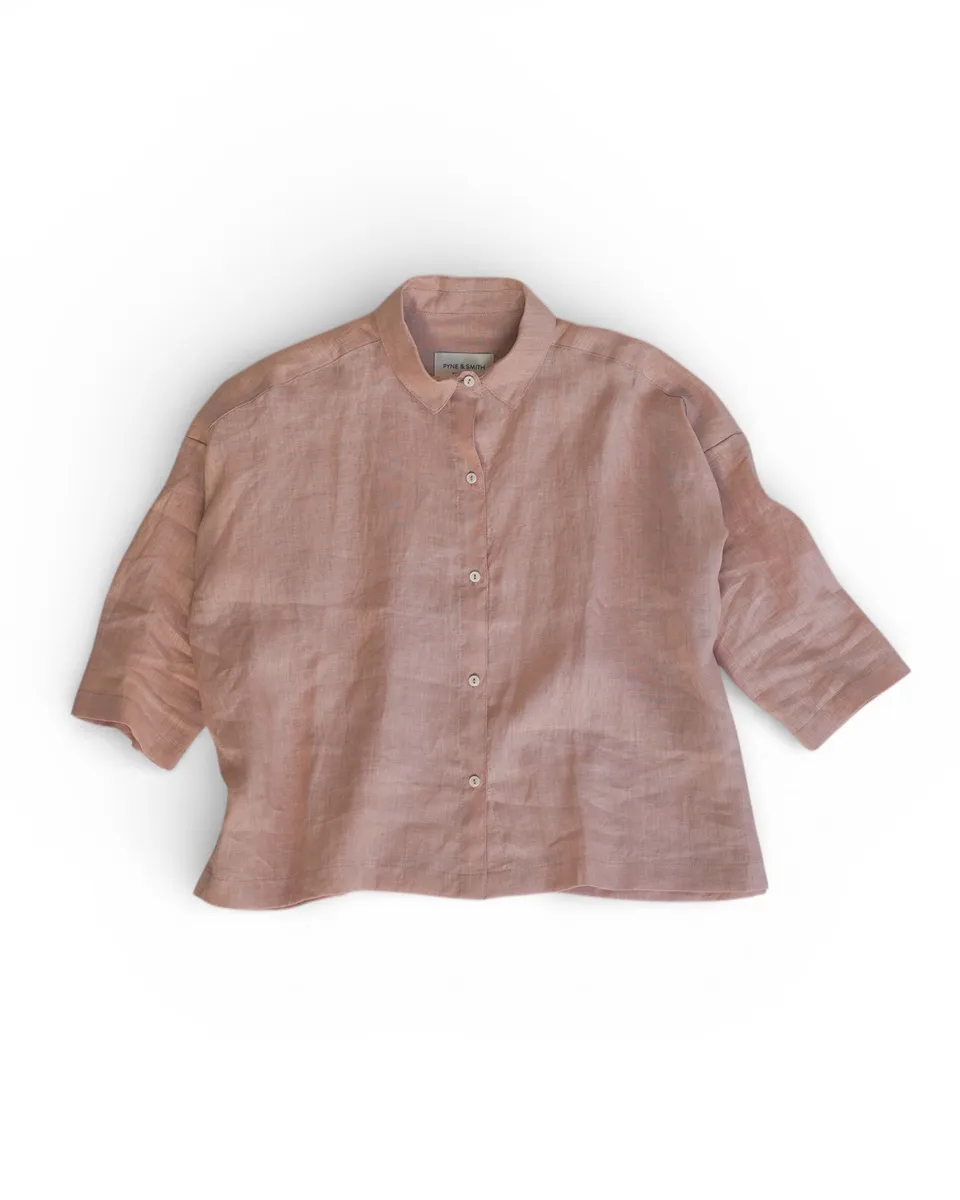 Boxy Cropped Linen Blouse No.22 in Sepia Rose 5