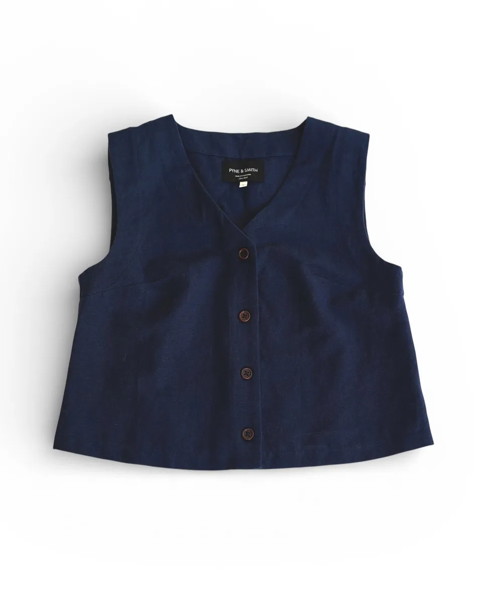 Button up Vest in Ink Blue Canvas 2